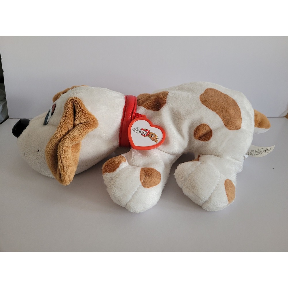 Pound Puppies Plush Dog White Brown Spotted‎ Stuffed Animal Red Collar 2007 - Picture 3 of 4